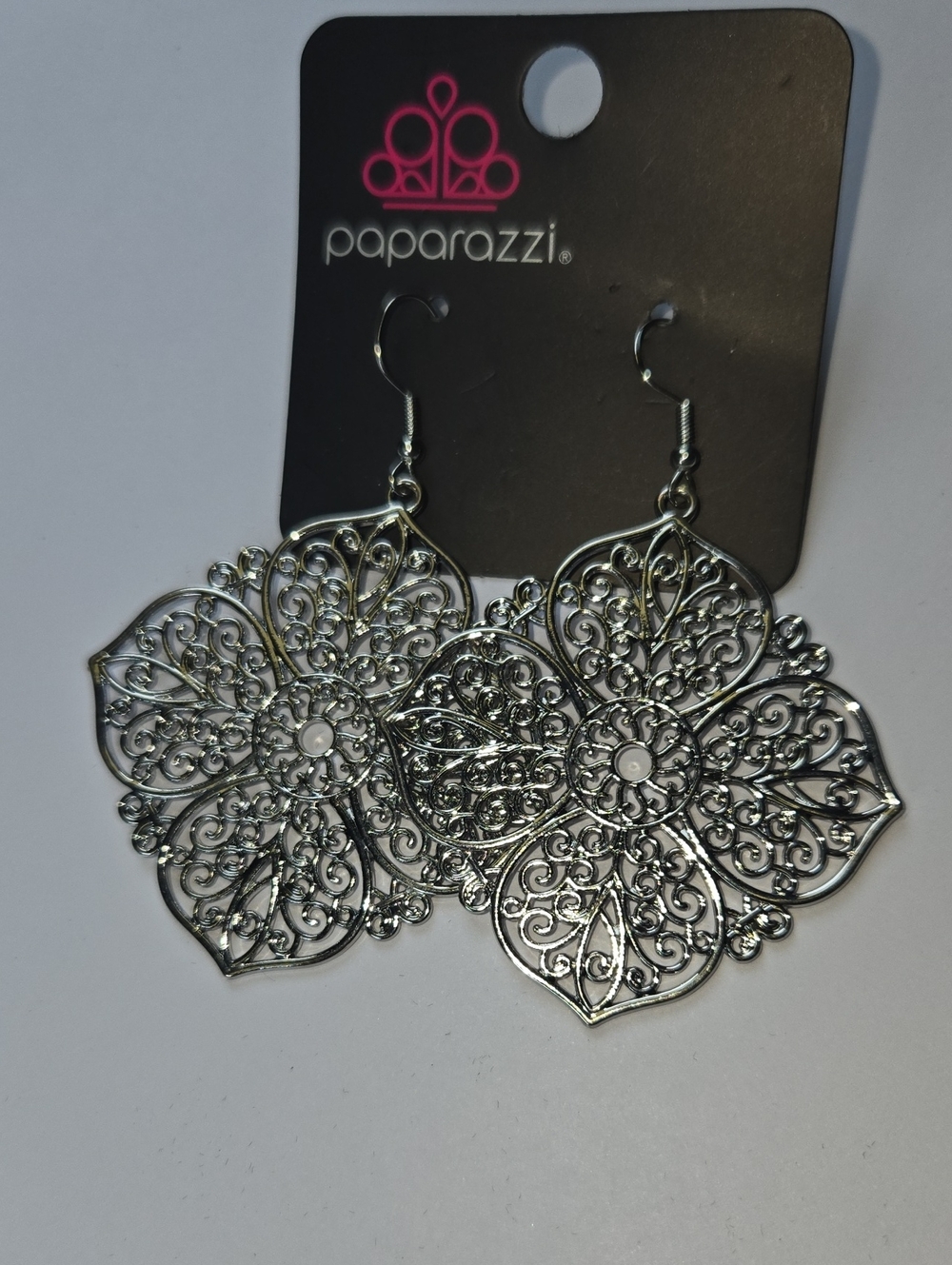 paparazzi Silver Filigree Floral Statement Earrings